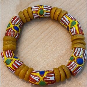 Painted bead bracelet/ beads are very light in weight/ fits size 6 1/4 in wrist
